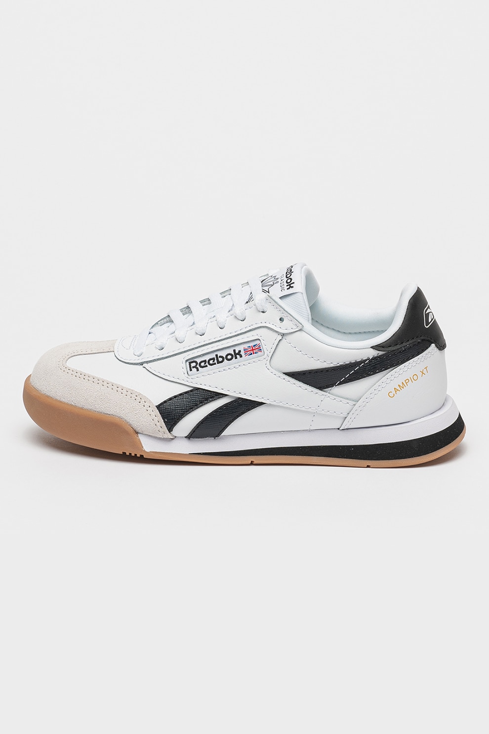 Reebok, Pantofi cu piele intoarsa, pentru tenis Campio, Alb, Negru, 34.5 EU
