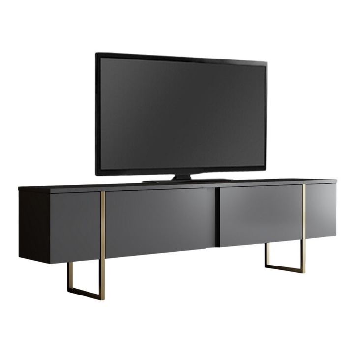 Comoda TV Megapap, PAL/metal, 180x30x50cm, antracit/auriu