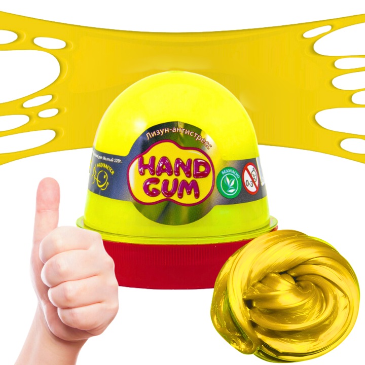 Slime Hand Gum Lovin 120g, metalic, elastic, 6,5x6,5cm, antistres, galben
