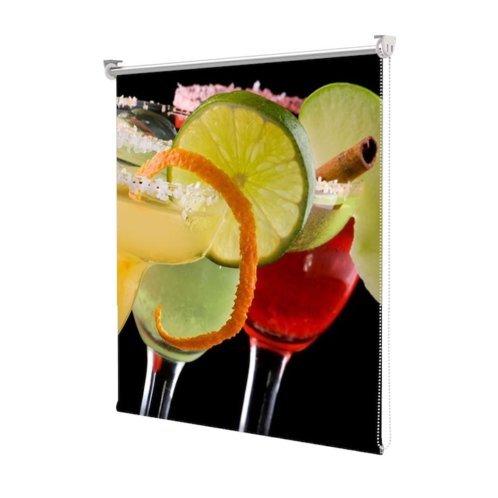 Rolete Art Shade Multicolore tip Jaluzele cu Rulou si sistem inclus Pahare ornate cu fructe Decoratiuni, Latime 170 cm x Inaltime 130 cm