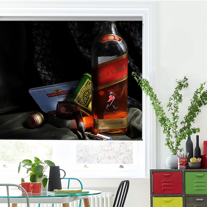 Rolete Art Shade Multicolore tip Jaluzele cu Rulou si sistem inclus Sticla scotch rosu si pipa Decoratiuni, Latime 150 cm x Inaltime 130 cm