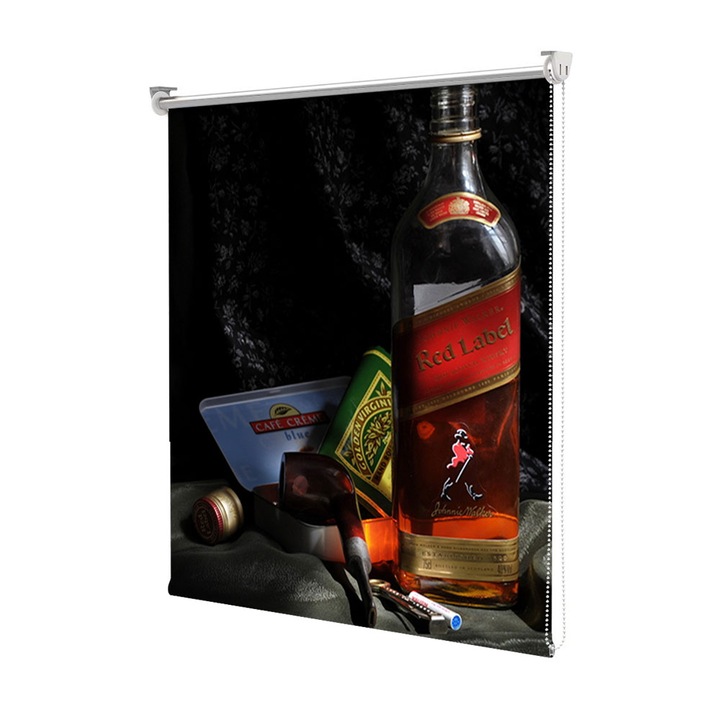 Rolete Art Shade Multicolore tip Jaluzele cu Rulou si sistem inclus Sticla scotch rosu si pipa Decoratiuni, Latime 150 cm x Inaltime 130 cm