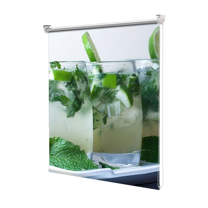 Rolete Art Shade Multicolore tip Jaluzele cu Rulou si sistem inclus Pahare aranjate cu lime si menta Decoratiuni, Latime 170 cm x Inaltime 130 cm