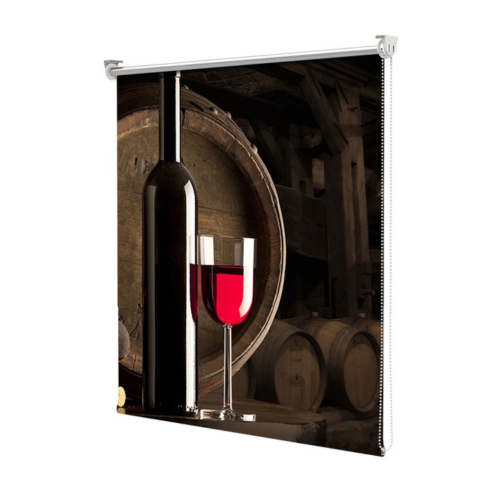 Rolete Art Shade Multicolore tip Jaluzele cu Rulou si sistem inclus Pahar si sticla vin in fata unui butoi Decoratiuni, Latime 70 cm x Inaltime 190 cm