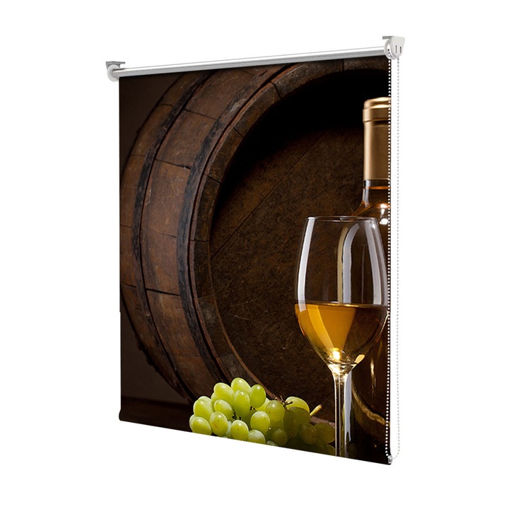 Rolete Art Shade Multicolore tip Jaluzele cu Rulou si sistem inclus Vin alb si butoi in intuneric Decoratiuni, Latime 140 cm x Inaltime 130 cm