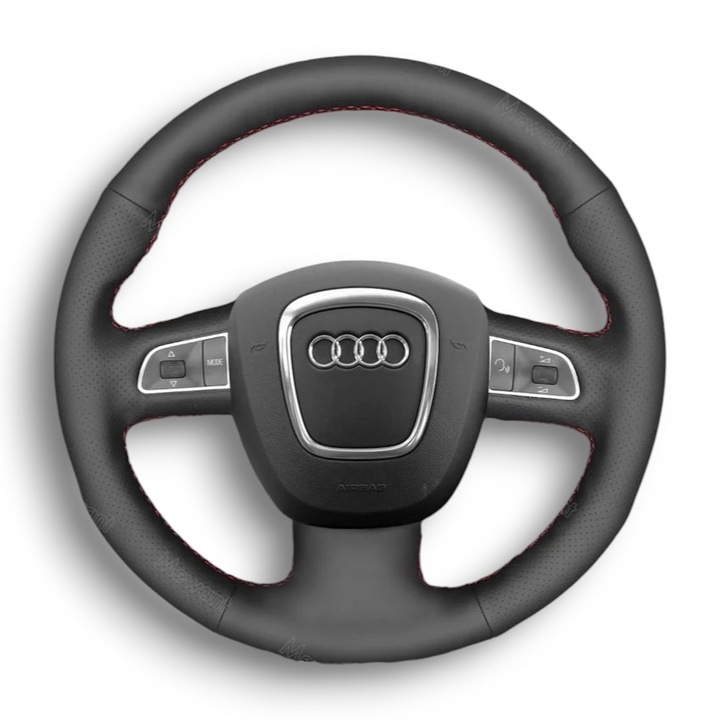Husa volan piele dedicata Audi A4 B8, cusuta manual, culoare cusatura negru