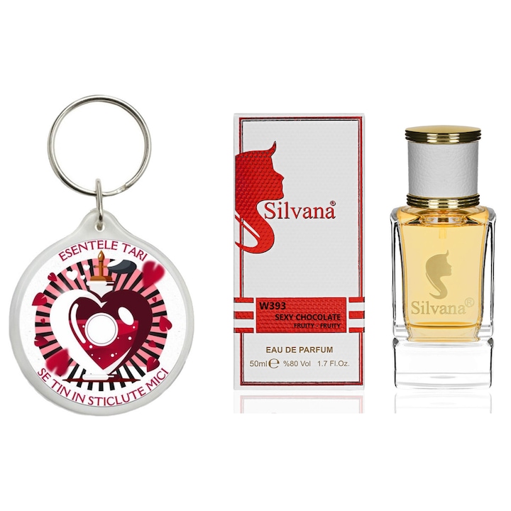 Set Apa de parfum, Sexy Chocolate Dolce Chocolate Silvana Parfum, 50 ml si breloc Esentele tari se tin in sticlute mici