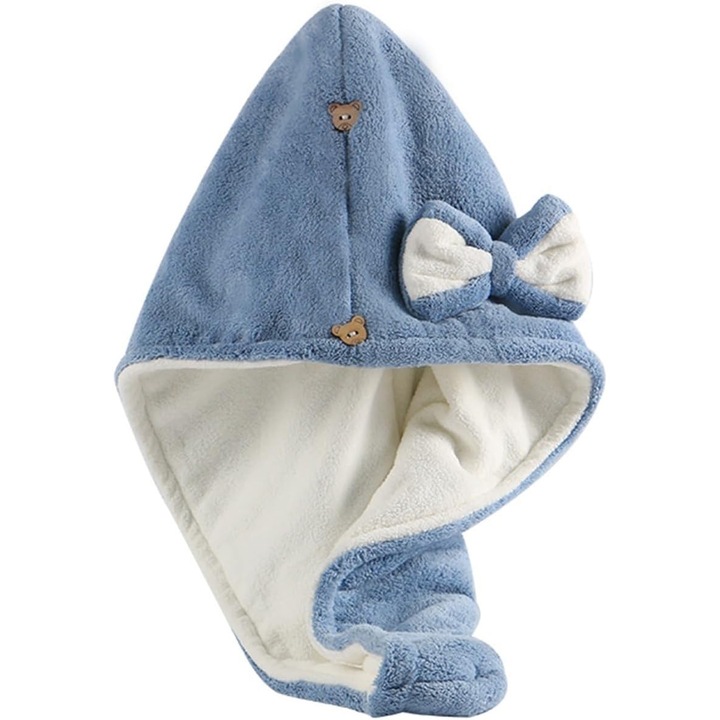 Кърпа за сушене на коса, двоен материал, Kimystam, идеална за бързо абсорбиране на вода от всички текстури и дължини на косата, снабдена с копче за сигурно прилягане, мехурчета