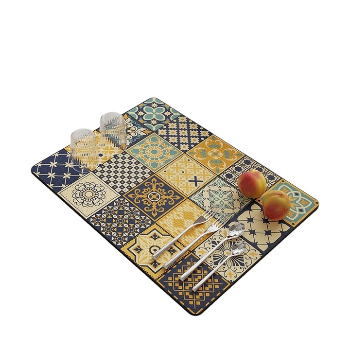 Подложка за отцеждане на съдове, диатомит, устойчива на абразия, абсорбираща, лесна за почистване и съхранение, 40x30 см, цветна тухла в бароков стил