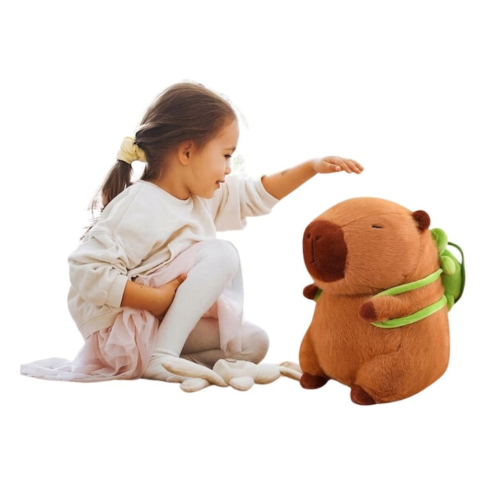 Jucarie de plus Capybara cu rucsac detasabil tip broasca testoasa, 23 cm, maro, Impact Vision®