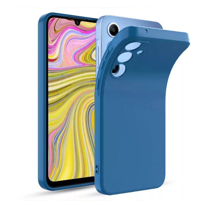 Матов силиконов калъф за Samsung Galaxy A56 5G, ОПТИМАЛНО РЕШЕНИЕ, защита на камерата, мек течен TPU, SlimFit, официален и основен дизайн, лек, повдигнати ръбове, син