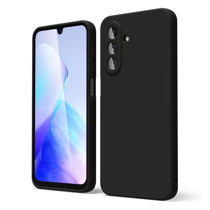 Силиконов защитен калъф от микрофибър VelvetFlex за Samsung Galaxy A56 5G, ОПТИМАЛНО РЕШЕНИЕ, прецизни изрези, мек материал Drop+, висококачествена влакнеста подплата, стилен дизайн против приплъзване, черен