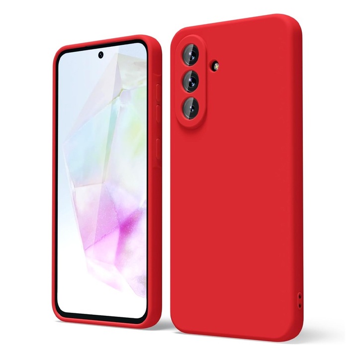 Силиконов микрофибър защитен калъф VelvetFlex за Samsung Galaxy A56 5G, ОПТИМАЛНО РЕШЕНИЕ, прецизни изрези, мек материал Drop+, висококачествена влакнеста подплата, стилен дизайн против плъзгане, червен