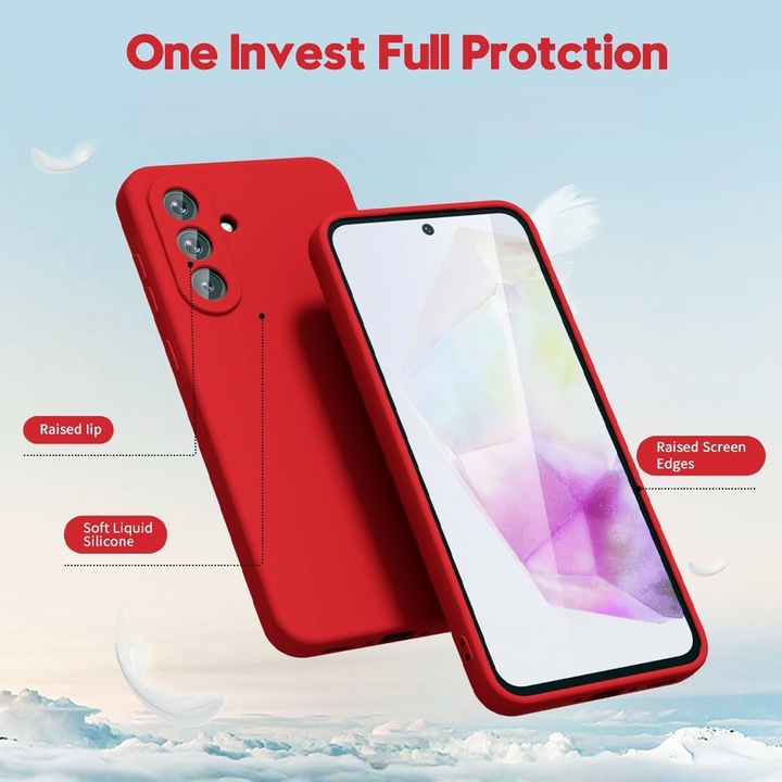 Силиконов микрофибър защитен калъф VelvetFlex за Samsung Galaxy A56 5G, ОПТИМАЛНО РЕШЕНИЕ, прецизни изрези, мек материал Drop+, висококачествена влакнеста подплата, стилен дизайн против плъзгане, червен