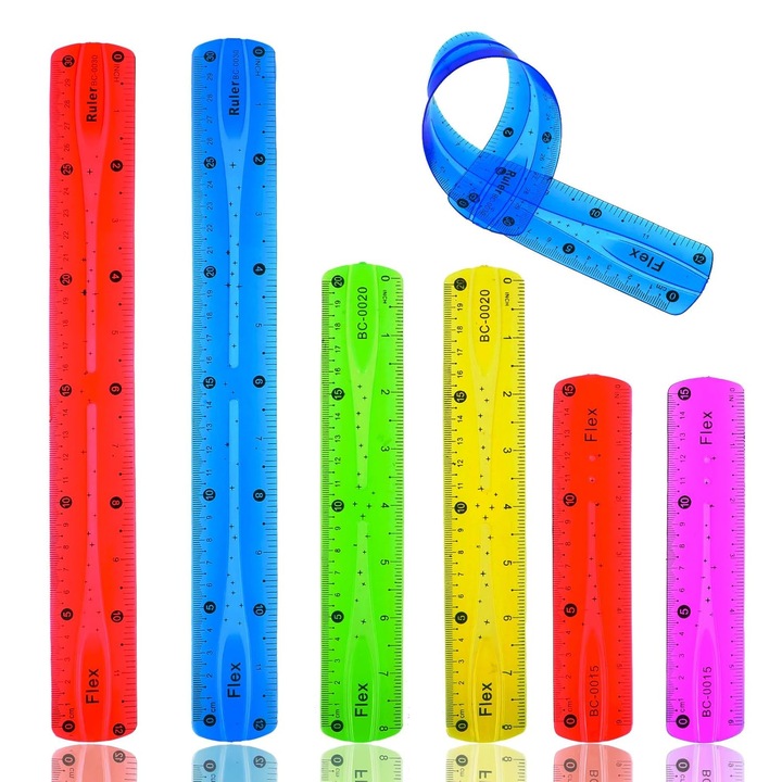 Комплект от 6 геометрични линийки, Inhwatek®, 30 cm 20 cm 15 cm линийки, меки, многоцветни