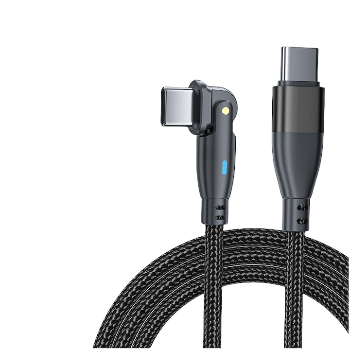 Cablu date si incarcare rapida SuperFastCharge 60W, SHINING SPACE, cap rotativ 180, textil premium, pentru Samsung, Iphone 15, Huawei, Xiaomi, USB-C la USB-C, Type C, negru, 1m