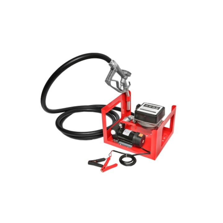 12V комплект дизелови трансферни помпи, дебит 40L/min с измервателен уред, смукателен маркуч 1,5m, трансферен маркуч 4m и пистолет Breckner Германия