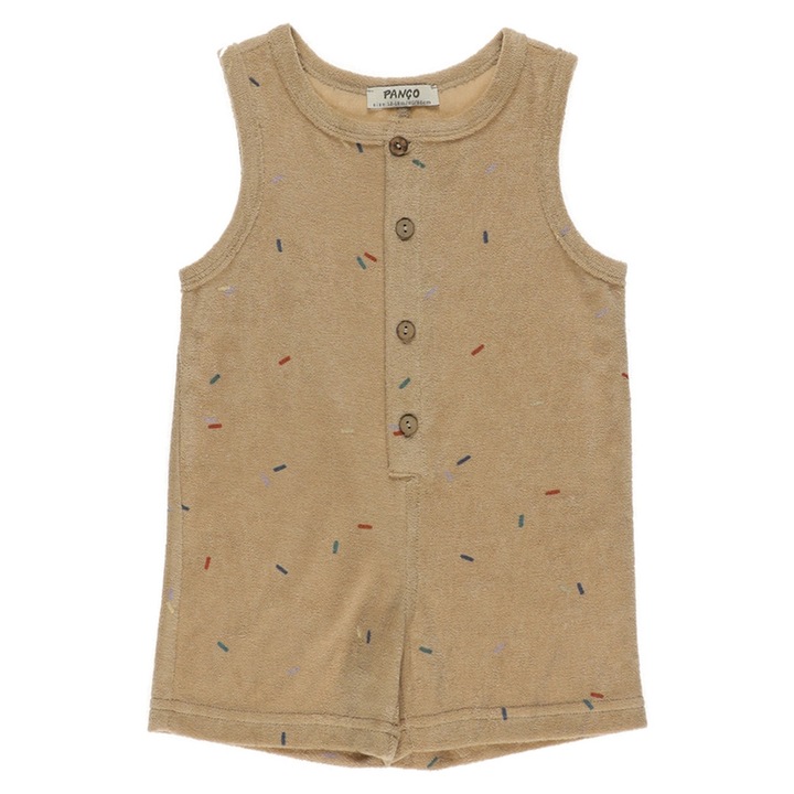 Panco - Ujjatlan Jumpsuit texturált részletekkel babáknak, bézs, Barna