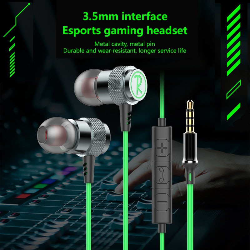 Casti cu fir, KINSI, In-ear, microfon si butoane de control al volumului, Conexiune Jack 3.5 mm, Design Ergonomic, lungime 1.2m, Verde