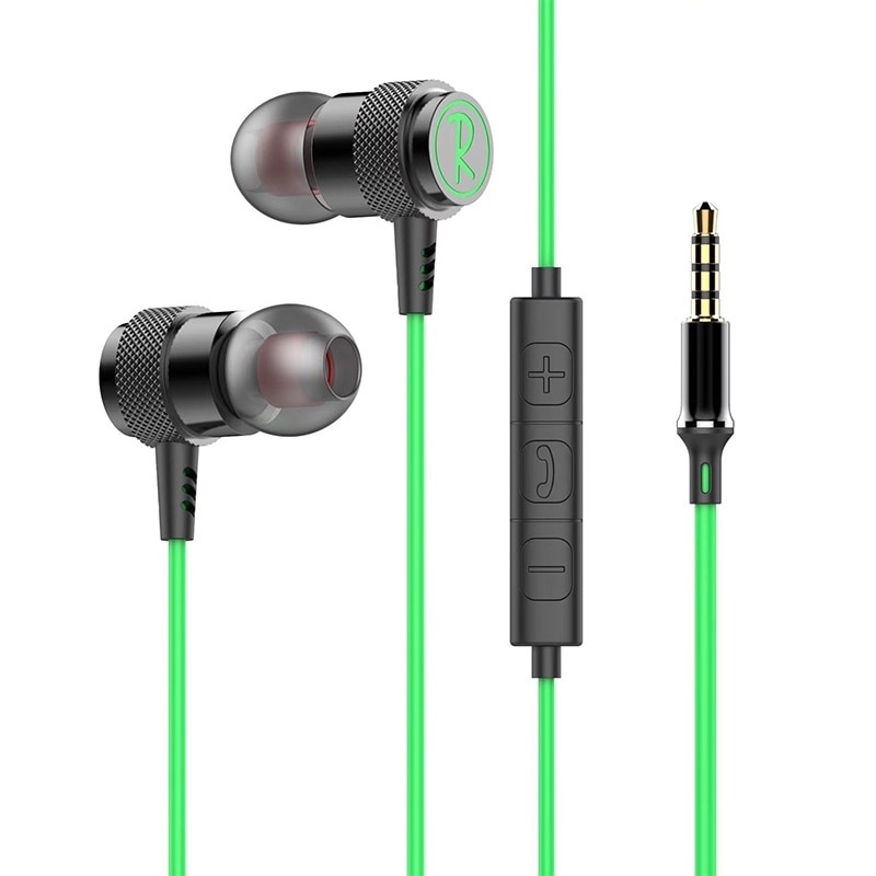 Casti cu fir, KINSI, In-ear, microfon si butoane de control al volumului, Conexiune Jack 3.5 mm, Design Ergonomic, lungime 1.2m, Verde