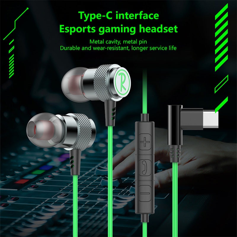 Casti In-Ear, KINSI, Comenzi pe fir pentru apeluri/volum, Design Ergonomic si Confortabil, lungime 1.2m, Type-C, Verde