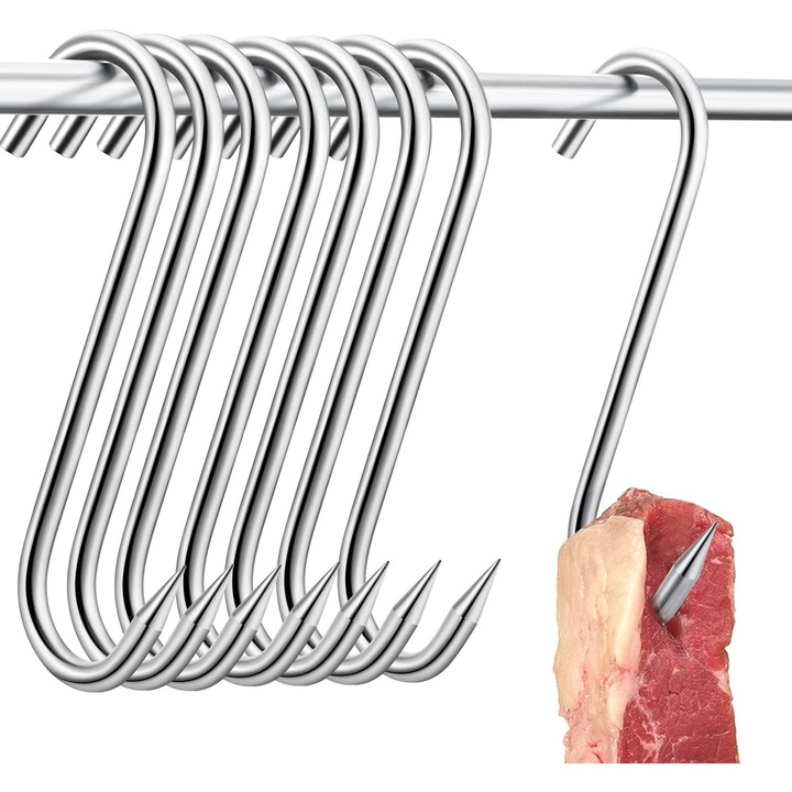 Комплект от 20 куки за месарница или пушилня за месо, einnenffer, 180 x 50 мм x 40 мм сребристи, универсални куки за окачване на бекон, наденички, ребра, пилешко месо, риба и други