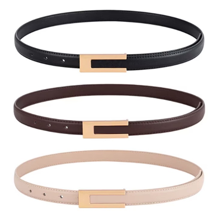 3 db-os bőr öv szett nőknek, SINBINTA, minimalista vékony öv, állítható, kopásálló, nem fakul, arany csattal, sokoldalú, ruhákhoz, ingekhez, nadrágokhoz, PU bőr/ötvözet, 105x1,4cm, fekete/barna/bézs