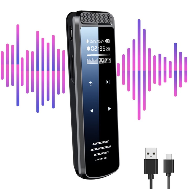 Рекордер с гласово активиране, SINBINTA, 16 GB, Цинкова сплав, 8.5x2.7x1.1 см, Черен