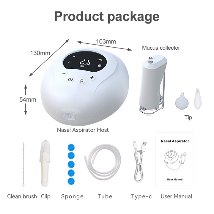 Hordozható elektromos orrszívó, SINBINTA, Csendes elektromos orrszívó, 3 szívási szint, Visszafolyásgátló rendszer, 2 szilikon fej, Kivehető, 1000mAh, USB töltés, Babáknak és gyerekeknek, ABS, 130X103X54mm, Fehér