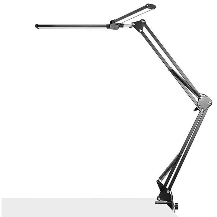 LED настолна лампа, SINBINTA, 3 режима на осветление, 10 нива на интензитет, 3500K-6500K, 960lm, памет, защита за очите, осцилиращо рамо със скоба, регулируема височина, за архитект, работна маса, четене, релаксация, метална, 70x61.3 см, черна