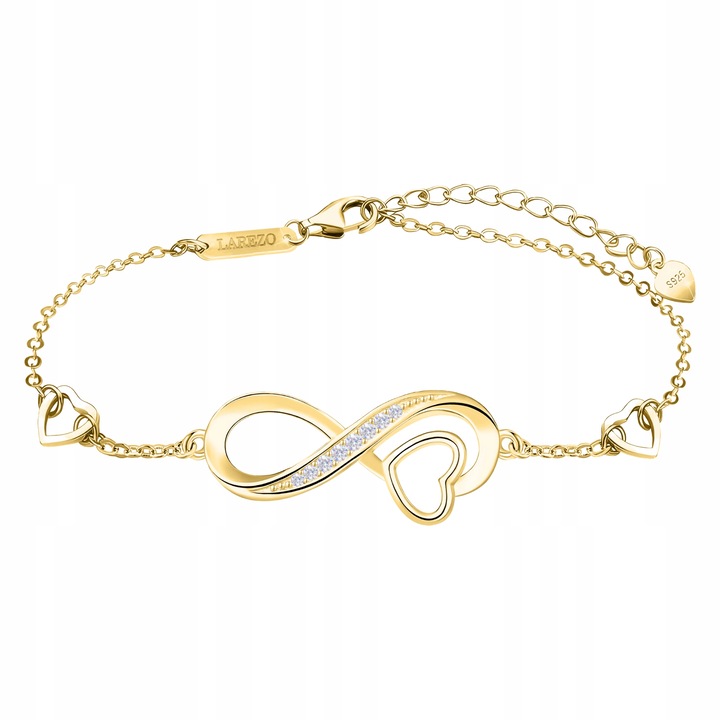 Bratara Dama, Larezo, Argint Veritabil 925, Lungime 19 cm, Greutate 2.1 g, Antialergic, Lustruit Manual, Pentru Femei, Fara Nichel, Decorat Cu Cristale Zirconiu, Aspect Lucios, Set Cu Cutie Cadou Si Certificat De Calitate, BR005-Z, Auriu