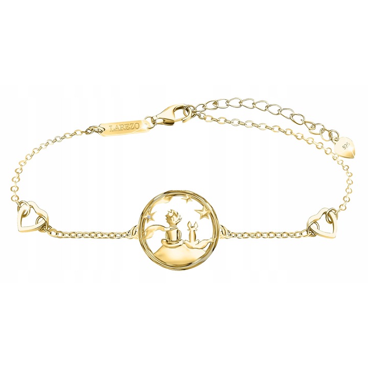 Bratara Dama, Larezo, Argint Veritabil 925, Lungime 19 cm, Greutate 2 g, Antialergic, Lustruit Manual, Pentru Femei, Fara Nichel, Decorat Cu Cristale Zirconiu, Aspect Lucios, Set Cu Cutie Cadou Si Certificat De Calitate, BR014-Z, Auriu