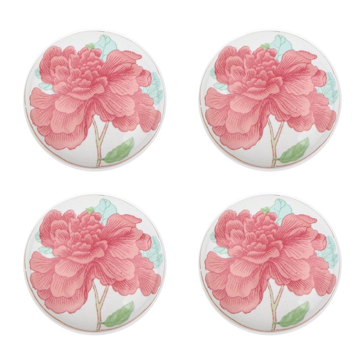Set 4 manere pentru dulap，Ceramica, floare de bujor