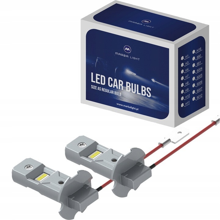 Set 2 becuri auto LED H3, Marba Light, 9-16V, 36W, 3600lm, 6000k, PK22s, Alb