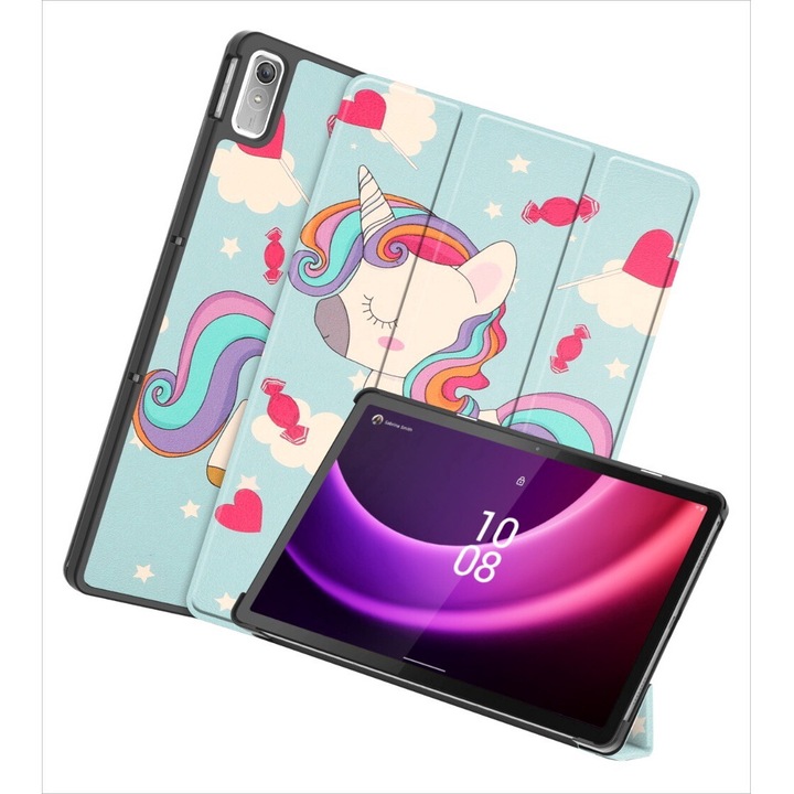 Lenovo Tab Plus tablet tok többszögű állvánnyal és Alvás/Ébresztés funkcióval, PC kemény héj, kopásálló, leesésbiztos, többszögű állvánnyal, Unicorn