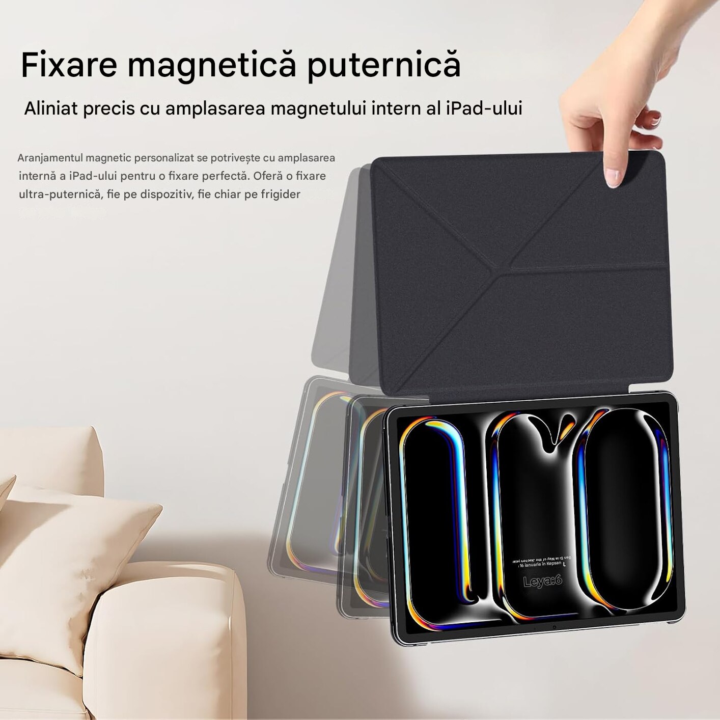 Husa de protectie pentru Xiaomi Pro Cover pentru Pad 6S, Material din piele, anti picatura, fixare magnetica, functie de trezire somn, suport multi unghi, 12,4 inch, negru