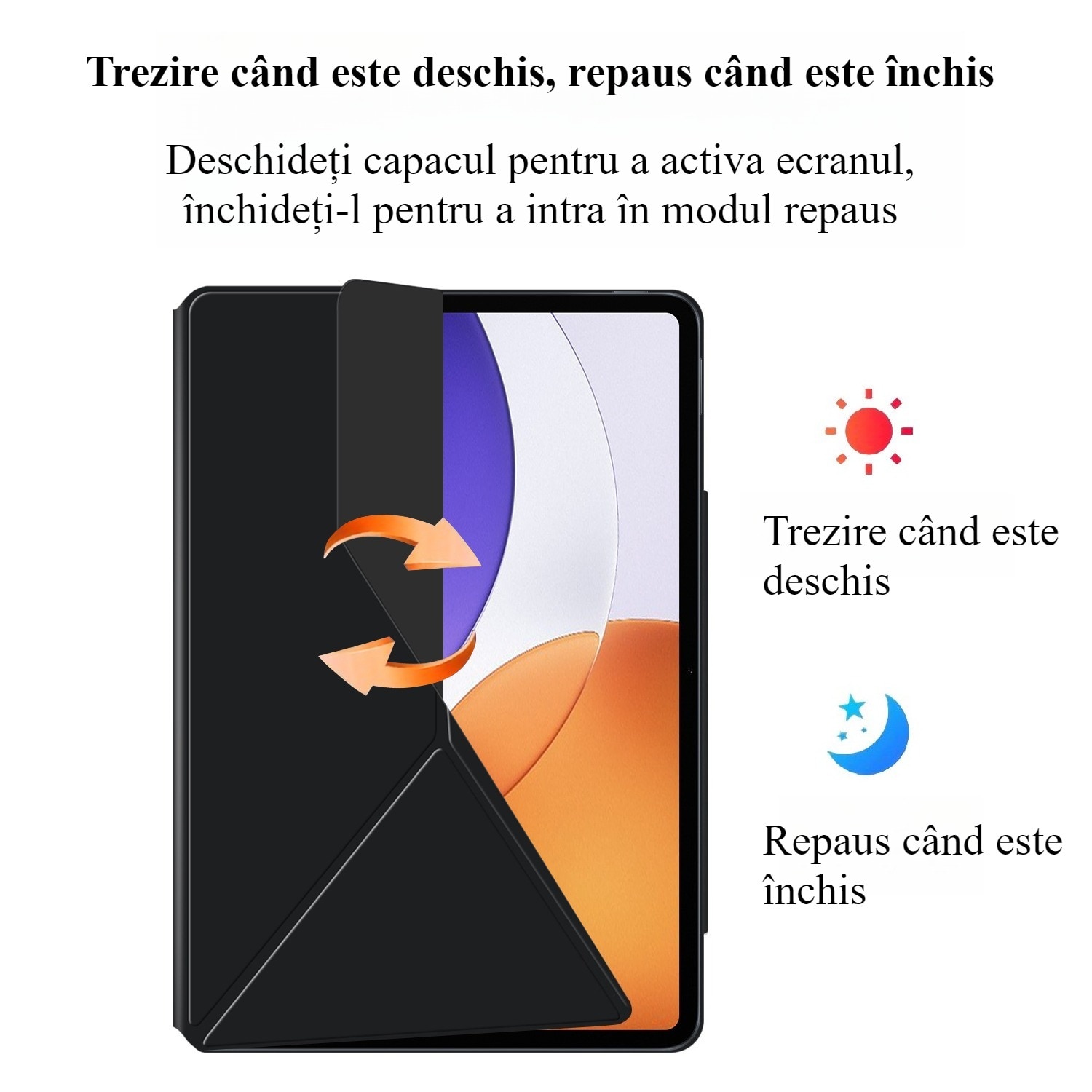 Husa de protectie pentru Xiaomi Pro Cover pentru Pad 6S, Material din piele, anti picatura, fixare magnetica, functie de trezire somn, suport multi unghi, 12,4 inch, negru