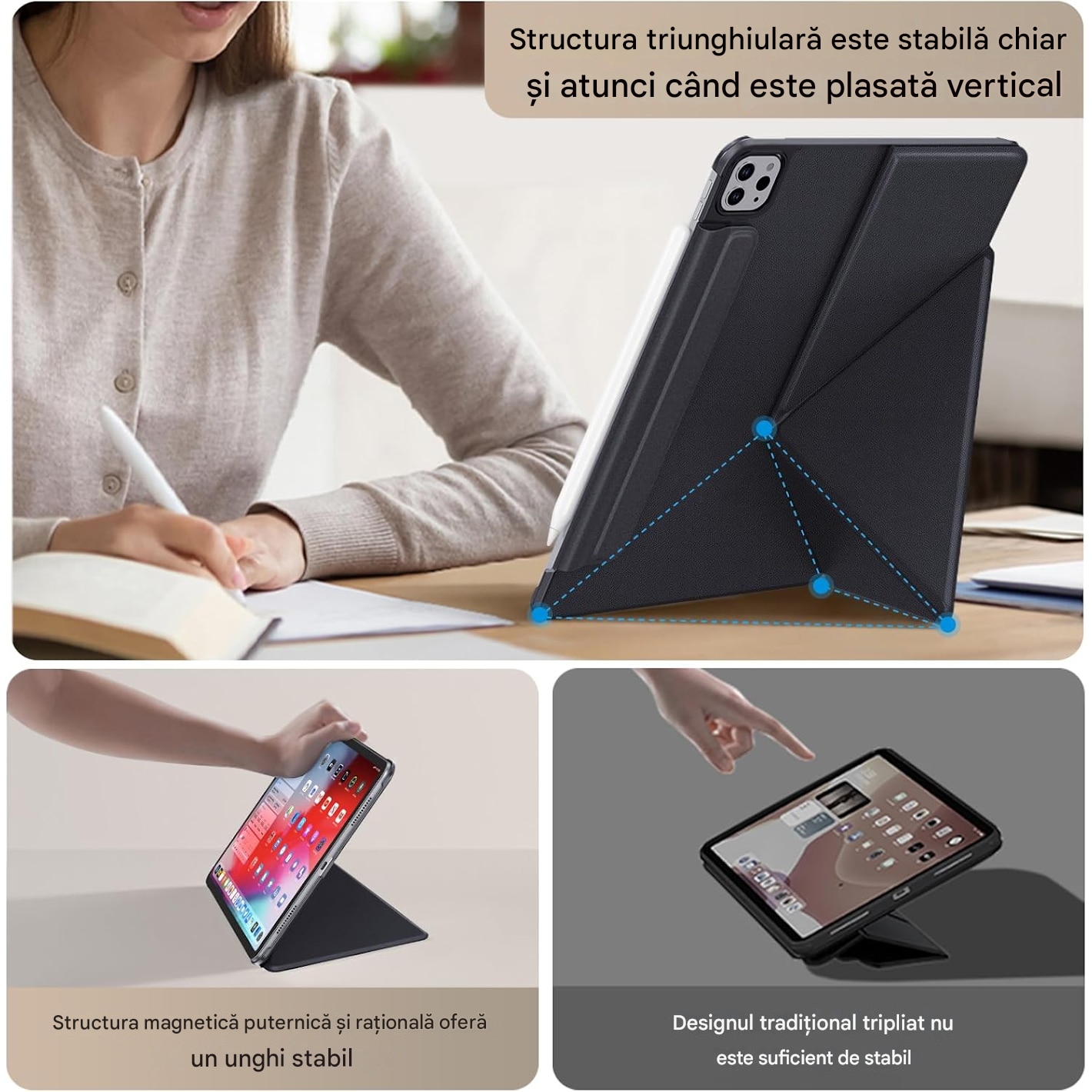 Husa de protectie pentru Xiaomi Pro Cover pentru Pad 6S, Material din piele, anti picatura, fixare magnetica, functie de trezire somn, suport multi unghi, 12,4 inch, negru