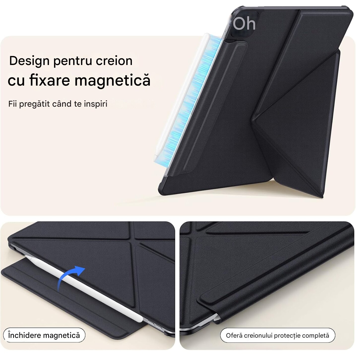 Husa de protectie pentru Xiaomi Pro Cover pentru Pad 6S, Material din piele, anti picatura, fixare magnetica, functie de trezire somn, suport multi unghi, 12,4 inch, negru