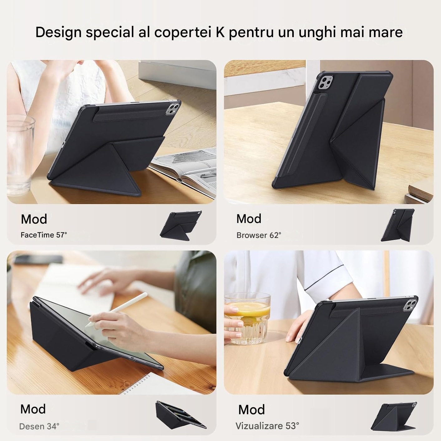 Husa de protectie pentru Xiaomi Pro Cover pentru Pad 6S, Material din piele, anti picatura, fixare magnetica, functie de trezire somn, suport multi unghi, 12,4 inch, negru