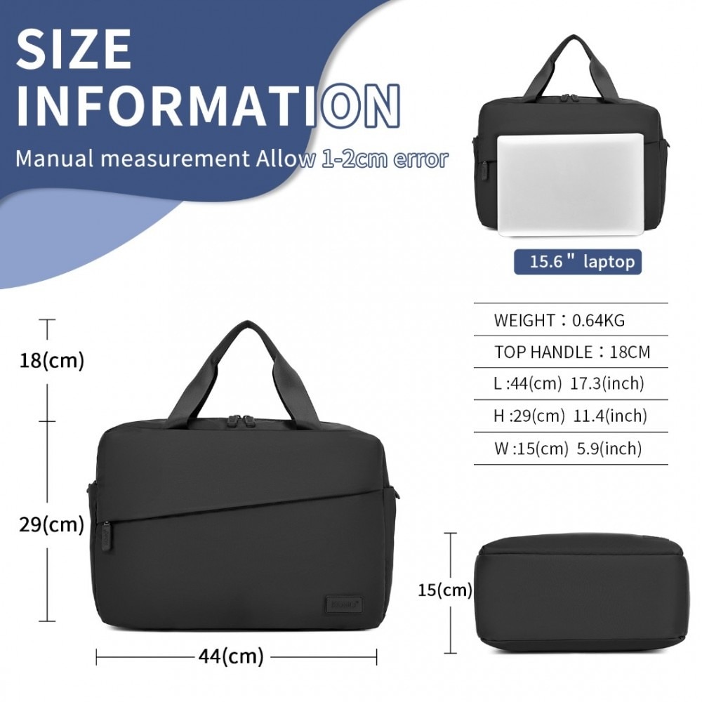 Geanta pentru laptop 15.6 inch, rezistenta la stropi de apa, sistem fixare pe valiza, 2 compartimente, KONO, TVK2444, Negru