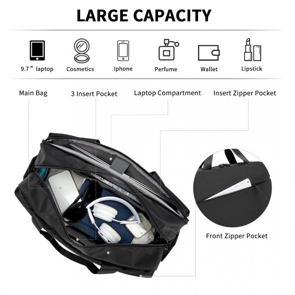Geanta pentru laptop 15.6 inch, rezistenta la stropi de apa, sistem fixare pe valiza, 2 compartimente, KONO, TVK2444, Negru