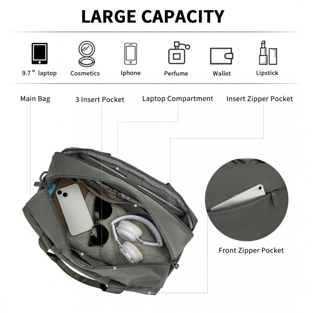 Geanta pentru laptop 15.6 inch, rezistenta la stropi de apa, sistem fixare pe valiza, 2 compartimente, KONO, TVK2444, Gri