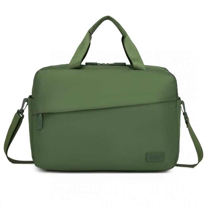 Geanta pentru laptop 15.6 inch, rezistenta la stropi de apa, sistem fixare pe valiza, 2 compartimente, KONO, TVK2444, Verde