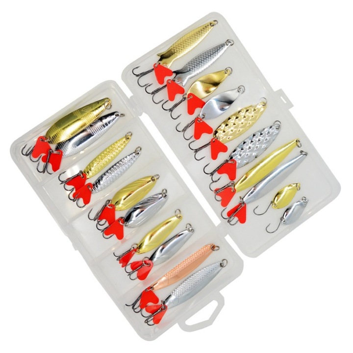 Set 20 spinner cu ancora, 2.5-10g, Multicolor, Oglinda luminoasa, design aerodinamic, carlig ascutit