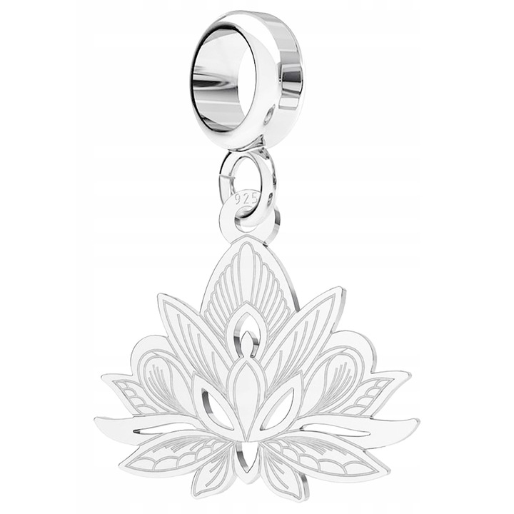 Talisman, Larezo, Agatat Charms floare Lotus, Argint 925, Pentru Femei, 24 mm, 1 X Pandantiv, 1 X Cutie Bijuterie Premimum, Argintiu