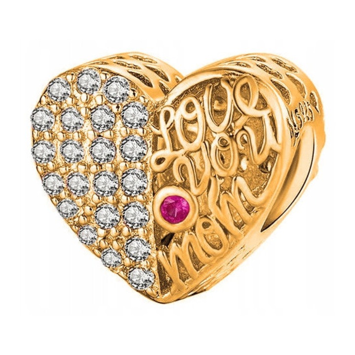 Talisman, Larezo, Te iubesc mama Charms de aur, Argint 925, Pentru Femei, 1 X Pandantiv, 1 X Cutie Bijuterie Premimum, Auriu