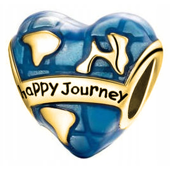 Talisman, Larezo, Arany szív charms „utazás a Föld körül”, 925 ezüst, nőknek, 1 x Talisman, 1 x prémium ékszerdoboz, arany