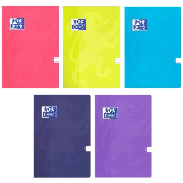 Set 5 caiete A5 48 file matematica Oxford, hartie Optik groasa 90 gr, coperta plastifiata