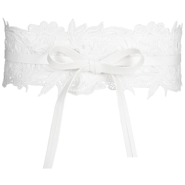 Női öv, Hggzeg, Csipkés öv nőknek, Széles női öv, Üreges vintage csipke, 66-80 cm derékbőséghez alkalmas, Bulikra, Rendezvényekre, Természetes bőr, 68x12 cm, Fehér